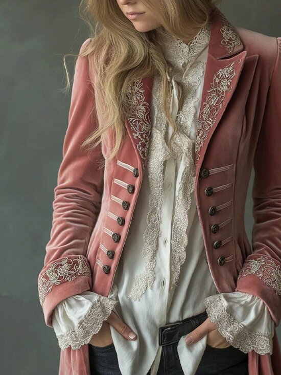 MODA ME COUTURE Jackets & Blazers - Pink boho Women's Lapel Printed Long-Sleeve slim fit Jacket Blazer
